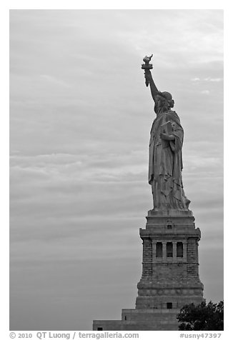 Liberty Enlightening the World, side view, evening. NYC, New York, USA (black and white)