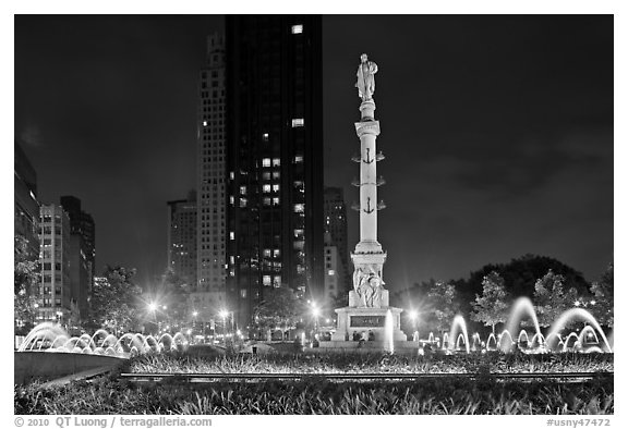 Columbus Circle at night. NYC, New York, USA (black and white)