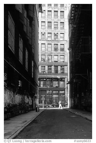 Narrow street. NYC, New York, USA (black and white)
