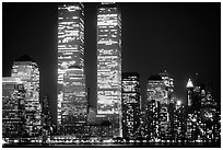 World Trade Center Twin Towers at night. NYC, New York, USA (black and white)
