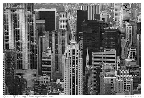 Midtown Manhattan with St Patricks Cathedral from Empire State Building. NYC, New York, USA (black and white)