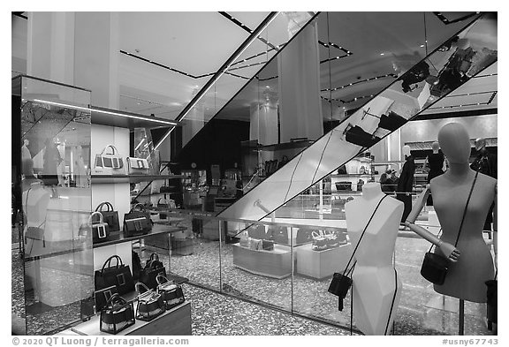 Inside Saks Fifth Avenue. NYC, New York, USA (black and white)