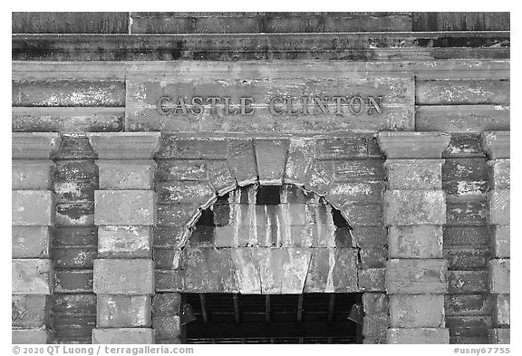 Lintel, Castle Clinton National Monument. NYC, New York, USA (black and white)