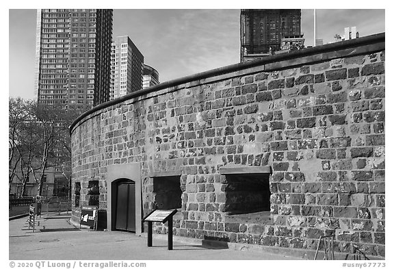 Circular fort, Castle Clinton National Monument. NYC, New York, USA (black and white)