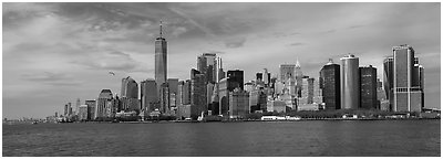 Lower Manhattan skyline. NYC, New York, USA (Panoramic black and white)