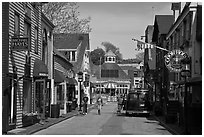 Area of shops near harbor. Newport, Rhode Island, USA ( black and white)