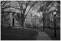 Manning Hall, University Hall, and Slater Hall  at dusk. Providence, Rhode Island, USA ( black and white)