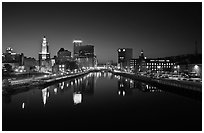 Downtown Providence reflected in Seekonk river at night. Providence, Rhode Island, USA ( black and white)
