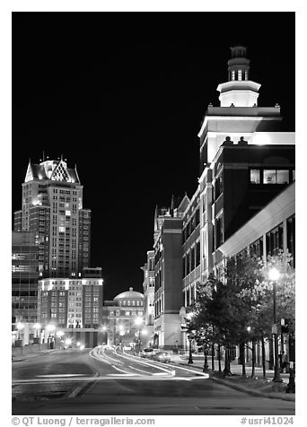 Downtown at night. Providence, Rhode Island, USA (black and white)
