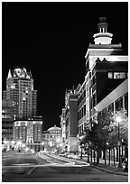 Downtown at night. Providence, Rhode Island, USA ( black and white)