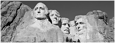 US Presidents, Mount Rushmore National Memorial. South Dakota, USA (Panoramic black and white)