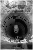 Missile silo with sky reflected in glass. Minuteman Missile National Historical Site, South Dakota, USA (black and white)