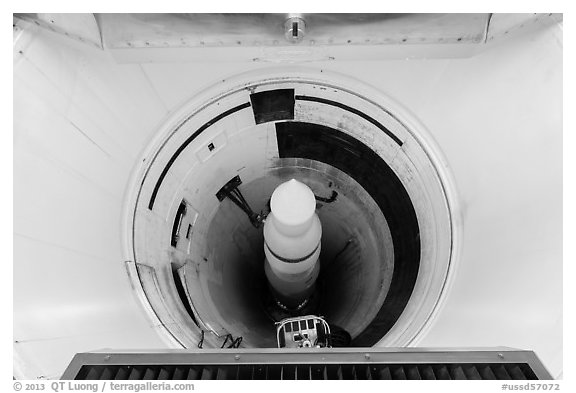 Intercontinental nuclear missile silo. Minuteman Missile National Historical Site, South Dakota, USA (black and white)