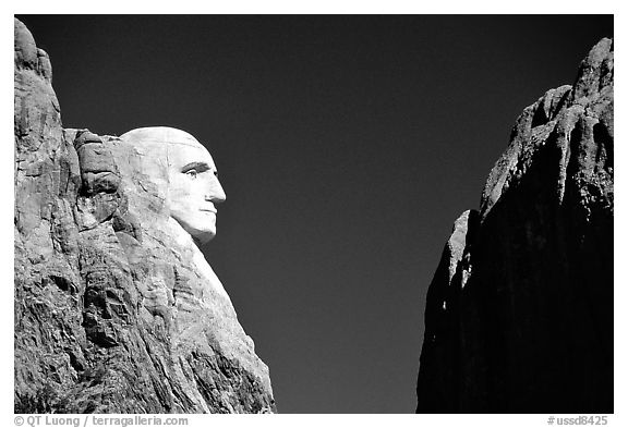 George Washington profile, Mt Rushmore National Memorial. South Dakota, USA (black and white)