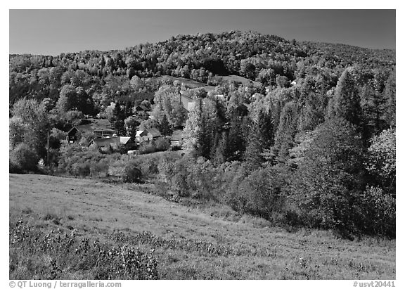 East Topsham village in the fall. Vermont, New England, USA (black and white)
