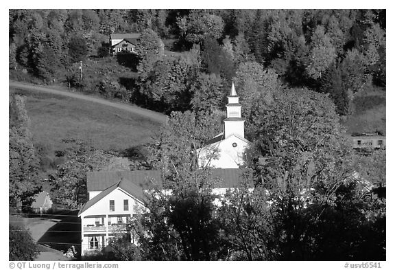 Red roofs in East Topsham village. Vermont, New England, USA (black and white)