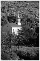 White steepled church in Stowe. Vermont, New England, USA (black and white)