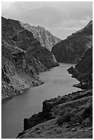 Deepest river-cut canyon in the United States. Hells Canyon National Recreation Area, Idaho and Oregon, USA (black and white)