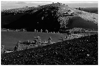 Slopes covered with hardened lava and cinder. Craters of the Moon National Monument and Preserve, Idaho, USA ( black and white)