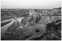 View from Hole-in-the-Wall at twilight. Upper Missouri River Breaks National Monument, Montana, USA ( black and white)