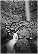 Mossy boulders and Watson Falls. Oregon, USA ( black and white)