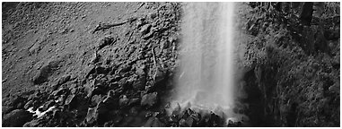 Waterfall and mossy cliffs. Oregon, USA (Panoramic black and white)