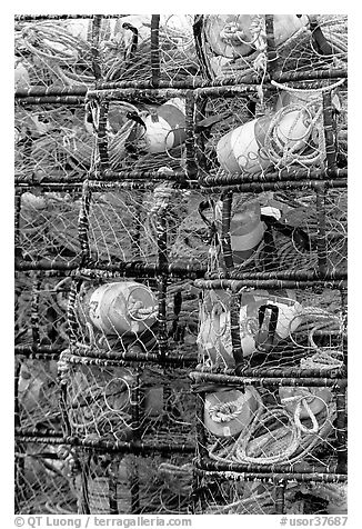 Close-up of traps used for crabbing. Newport, Oregon, USA (black and white)