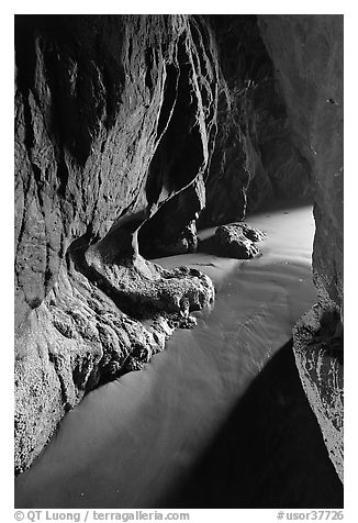 Inside seacave. Bandon, Oregon, USA (black and white)