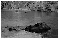 McKenzie river and rafters, Ben and Kay Doris Park. Oregon, USA ( black and white)