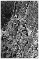 Close up of columns of basalt on Pilot Rock. Cascade Siskiyou National Monument, Oregon, USA ( black and white)