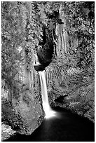 Toketee Falls  and wall of columnar balsalt. Oregon, USA ( black and white)