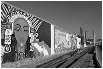 Mural and railroad tracks. Seattle, Washington (black and white)