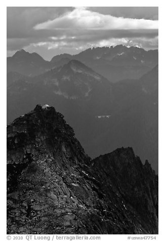 Lookout perched on top of Hidden Lake Peak. Washington (black and white)