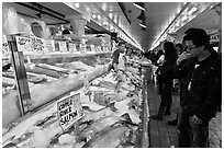 Fish market, Pike Place Market. Seattle, Washington (black and white)