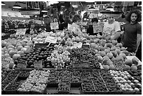 Fruit stall, Main Arcade, Pike Place Market. Seattle, Washington (black and white)