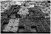 Display of fresh fruit, Pike Place Market. Seattle, Washington (black and white)