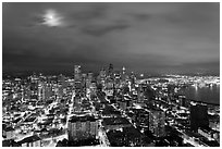 Cityscape with moon. Seattle, Washington (black and white)
