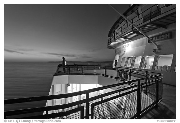 Port Townsend Coupeville Ferry upper deck at dusk. Washington (black and white)