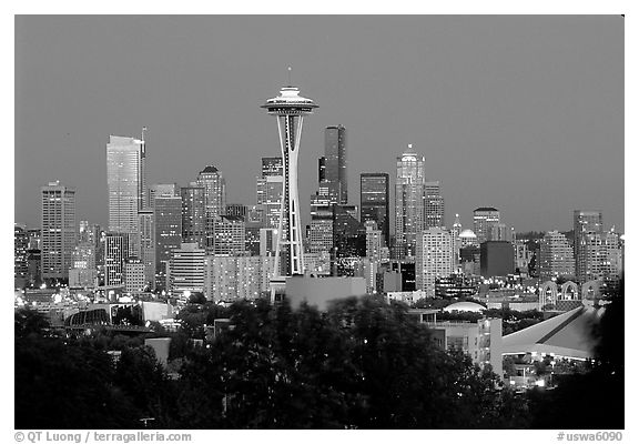 Seattle skyline at dusk. Seattle, Washington (black and white)