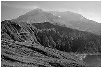 View of the crater. Mount St Helens National Volcanic Monument, Washington (black and white)