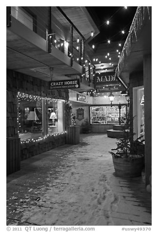 Shopping alley by night. Jackson, Wyoming, USA (black and white)