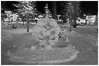 Winterfest ice sculpture by night, Town Square. Jackson, Wyoming, USA ( black and white)