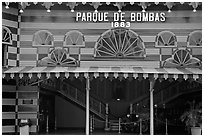 Parc De Bombas, a red and black striped historic firehouse, Ponce. Puerto Rico ( black and white)