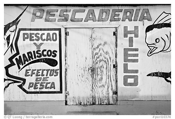 Wall of a fishery, La Parguera. Puerto Rico (black and white)