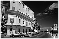 Multi-story building painted with pastel colors, old town. San Juan, Puerto Rico ( black and white)