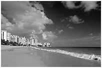 Beach and modern residential towers, morning. San Juan, Puerto Rico ( black and white)