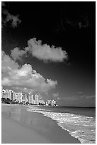 Beach and high-rise buildings, morning. San Juan, Puerto Rico ( black and white)