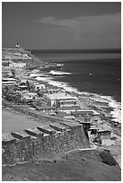 Coast seen from the walls of Fort San Felipe del Morro Fortress. San Juan, Puerto Rico ( black and white)