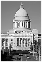 Arkansas State Capitol and street. Little Rock, Arkansas, USA (black and white)