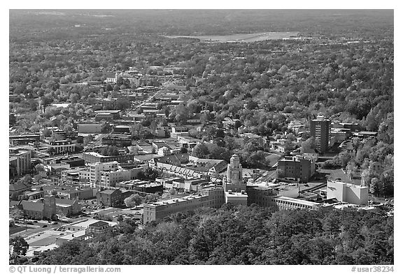 City in fall from above. Hot Springs, Arkansas, USA (black and white)